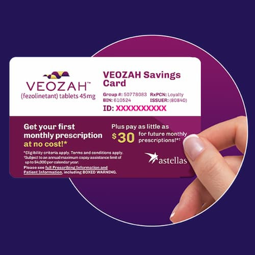 veozah savings card for menopause hot flashes