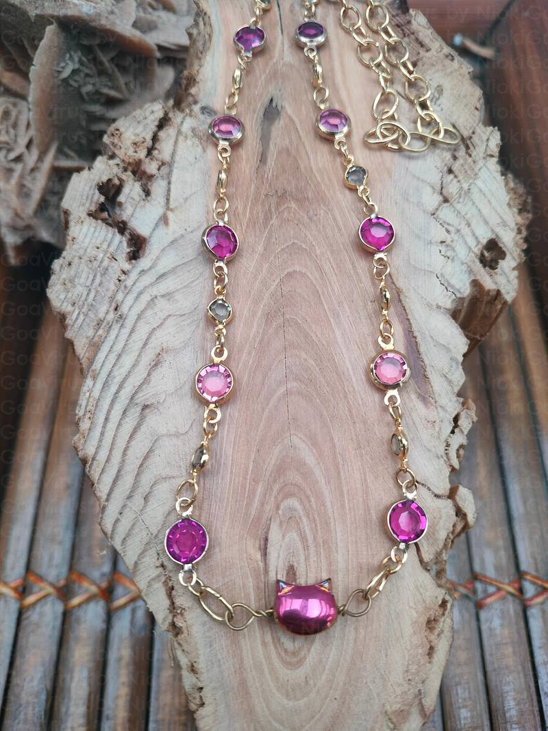 Strass charms kitten necklace
