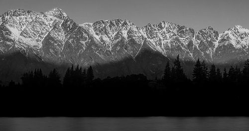 Black & White, monochromatic, tonal, texture, mountain, lake, remarkable, Queenstown, Otago, New Zealand, Southern alps, South Island, sunset