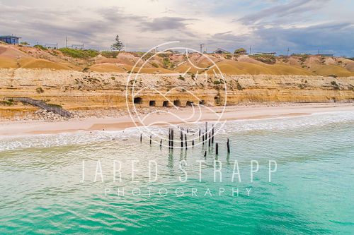 Port Willunga drone photo showing the sticks and caves