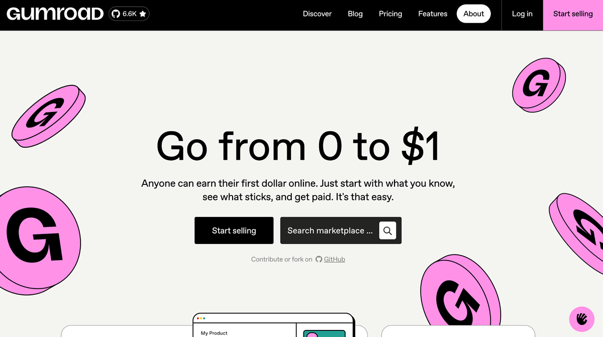 Gumroad's home page screenshot