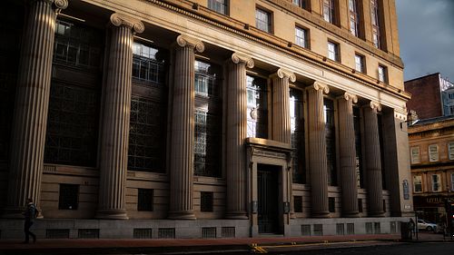 Cityscapes, architecture, college, building, stone, brick, columns,, gothic, Clyde, Glasgow, Scotland, United Kingdom, UK,