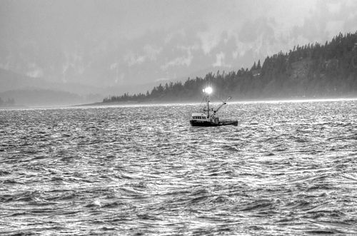 7 foot photographer, workshop tour in US, United States, black & white, b&w, alaska boat, homer