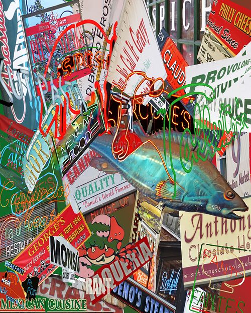 seafood, meat, cheese market grocery names, logos