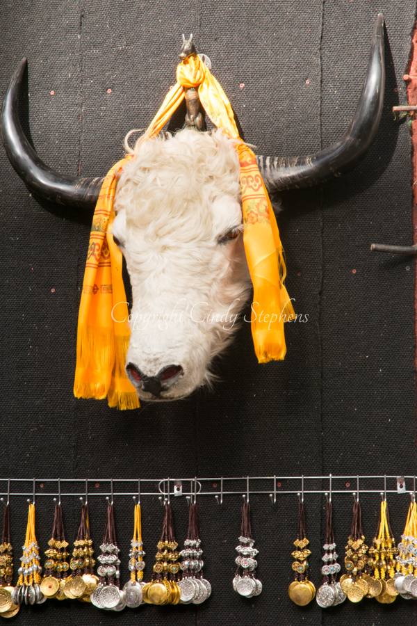 Dark Tibetan door with bull head