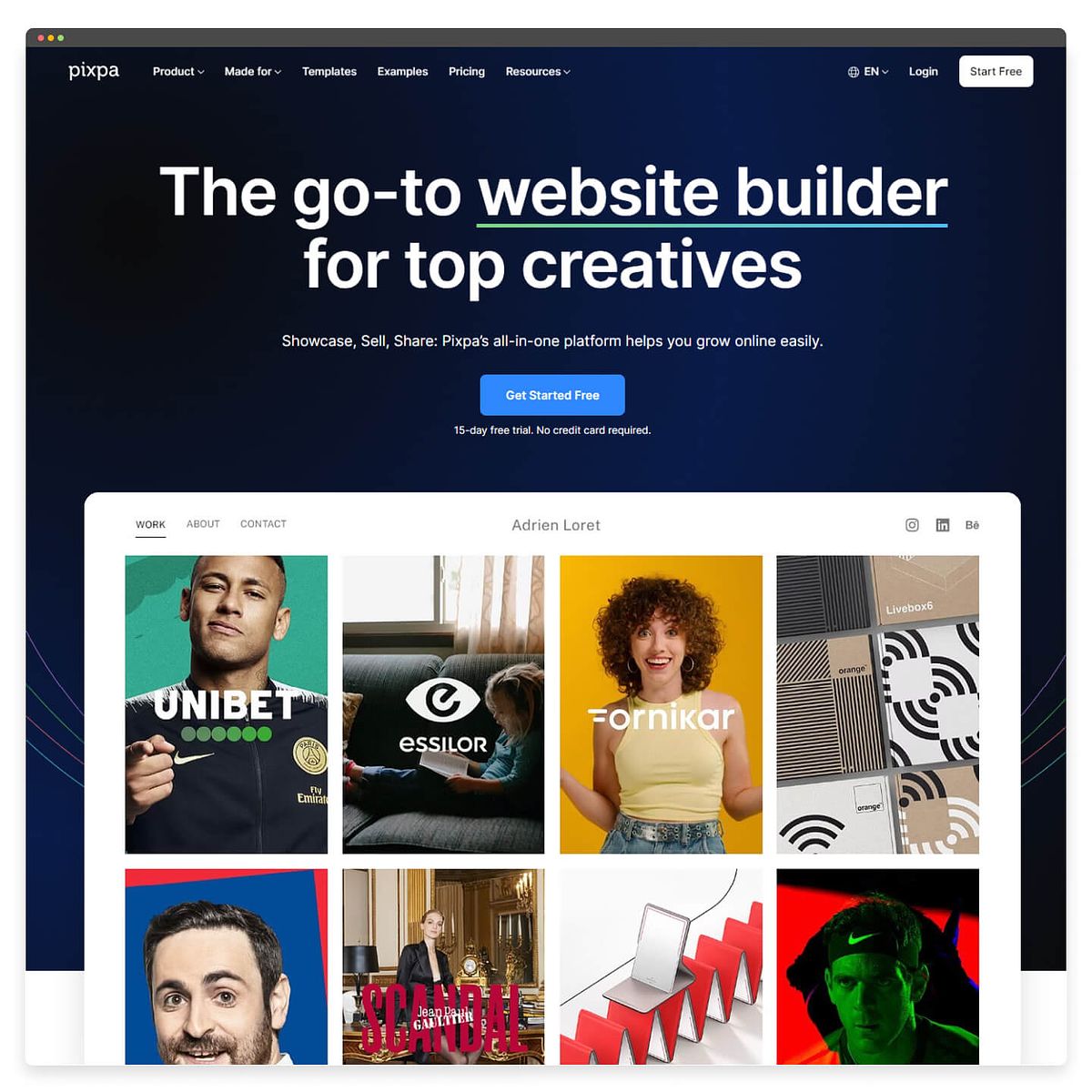Pixpa costruttore di siti web