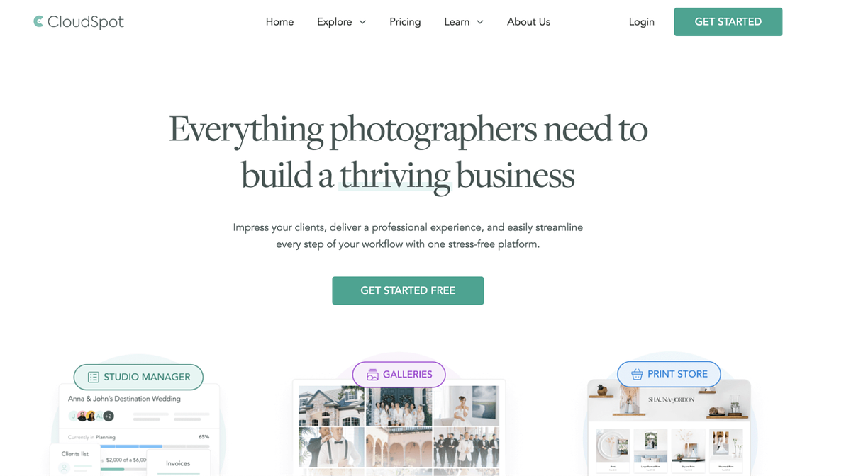 Página inicial do CloudSpot