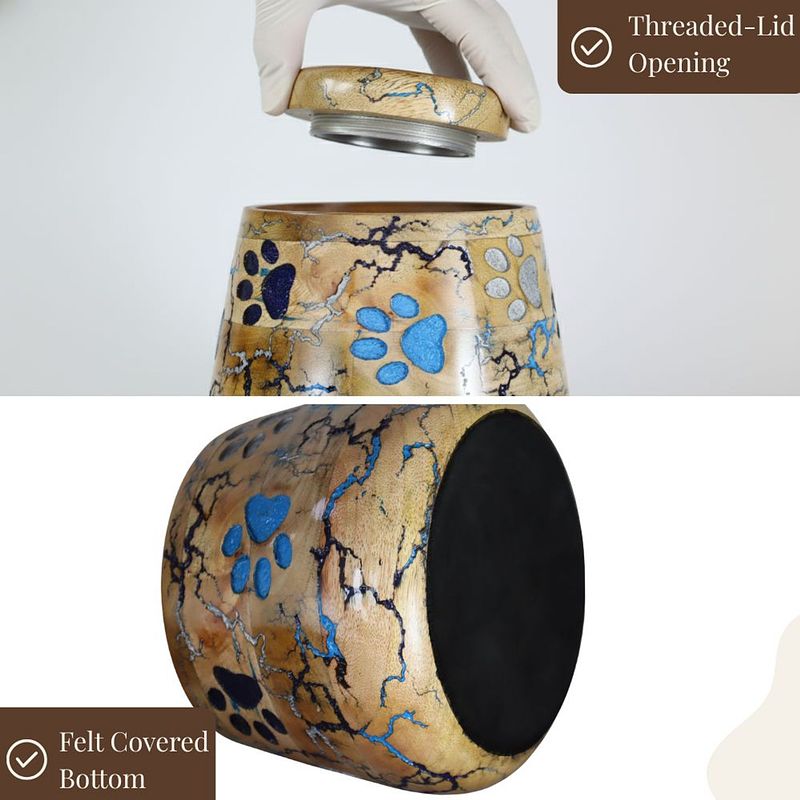 Carved Paw & Lightning Strikes Wooden Urn for Pet Ashes