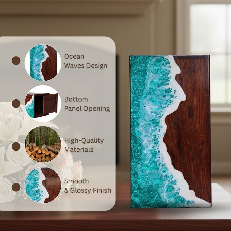 Ocean Waves Epoxy Resin Mix Wood Urn