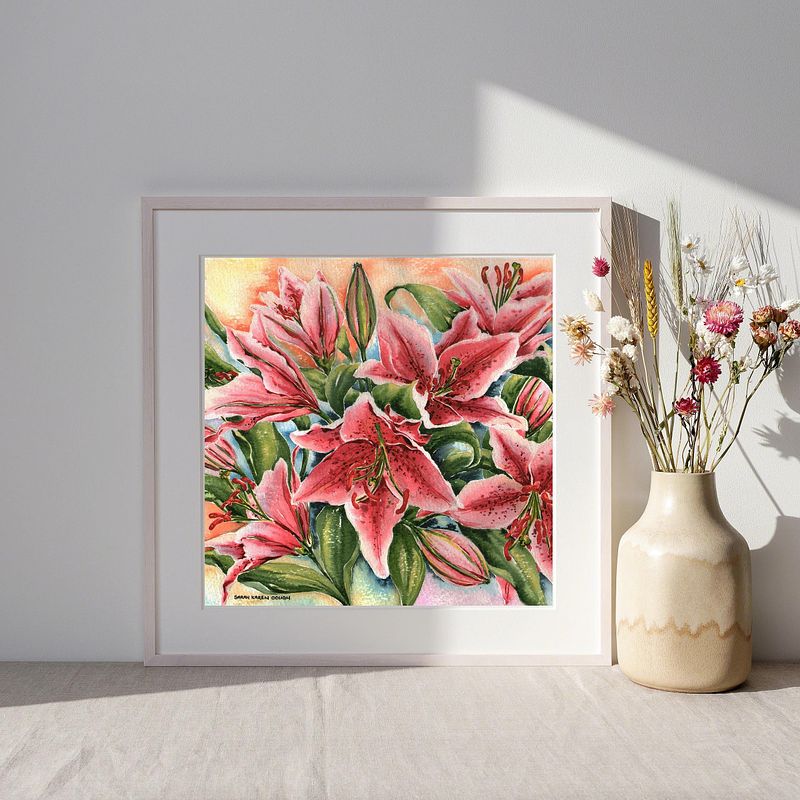 Pink Stargazer Lilies Original Watercolour Painting
