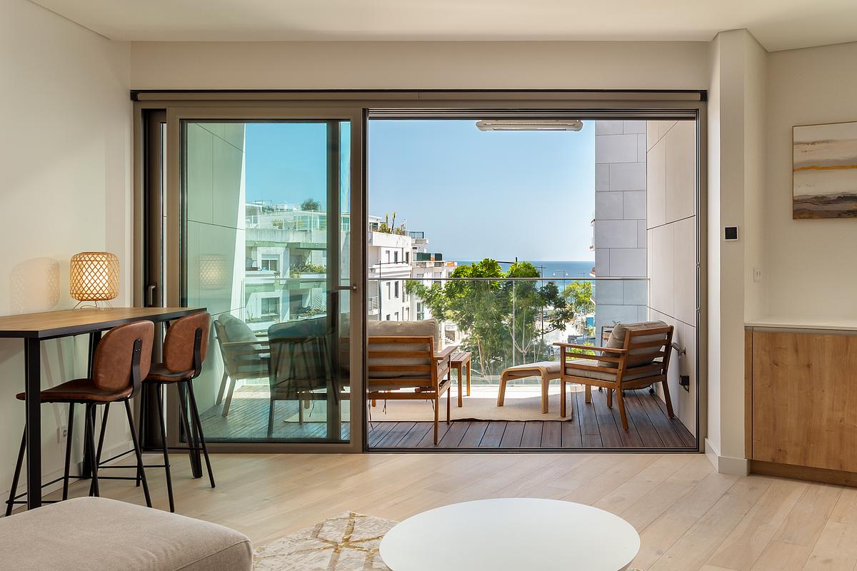 Fotografia imobili&aacute;ria de T1 de luxo com vista mar no Atlantic 