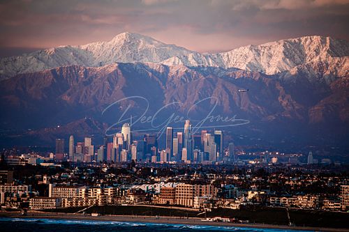 Downtown Los Angeles , Snow on Mountains