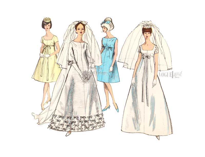 60s Empire Waist Wedding Dress Pattern, Vogue 6768