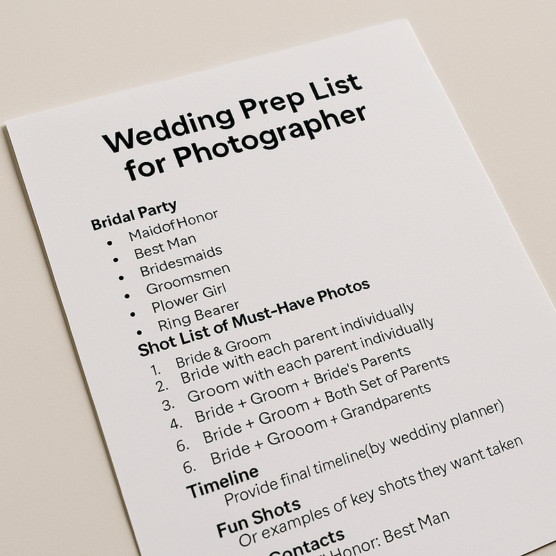Wedding Photography Checklist: What Your Photographer Needs to Capture Every Moment