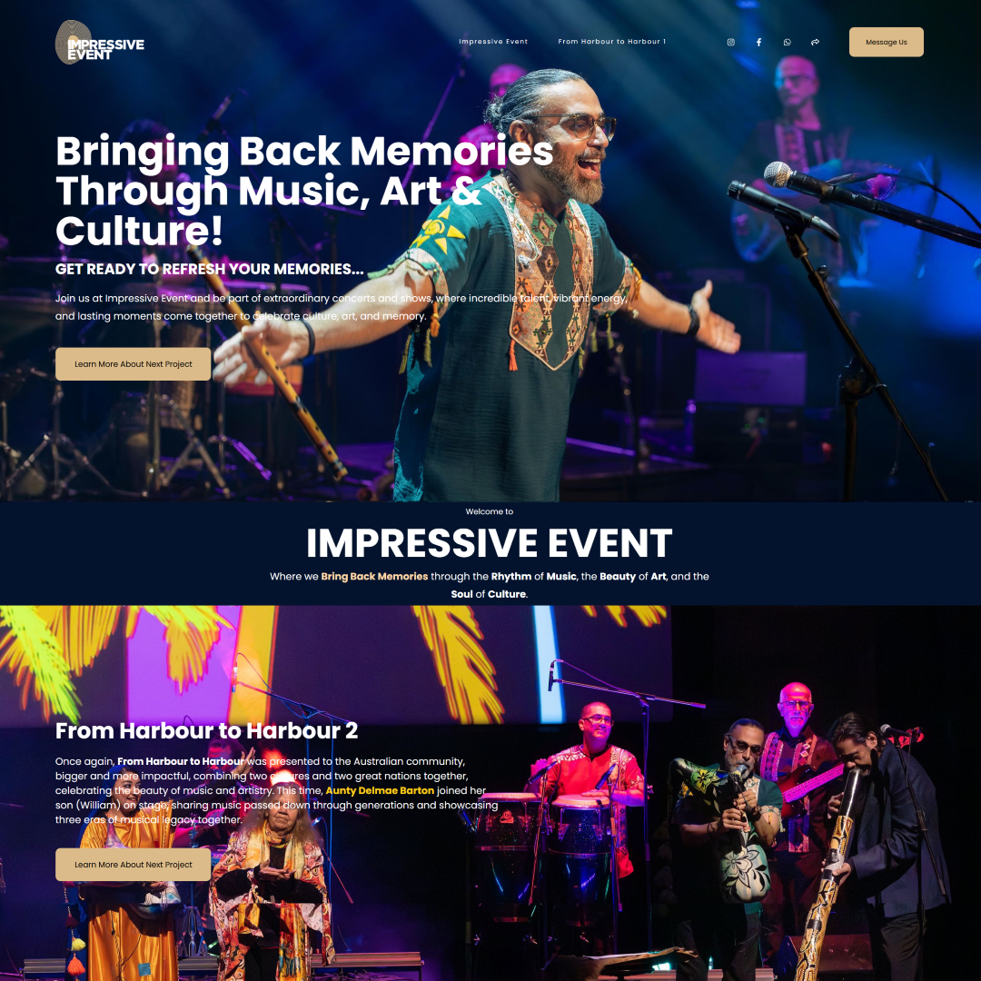 Screenshot della sezione Home che mostra le informazioni sull'evento musicale