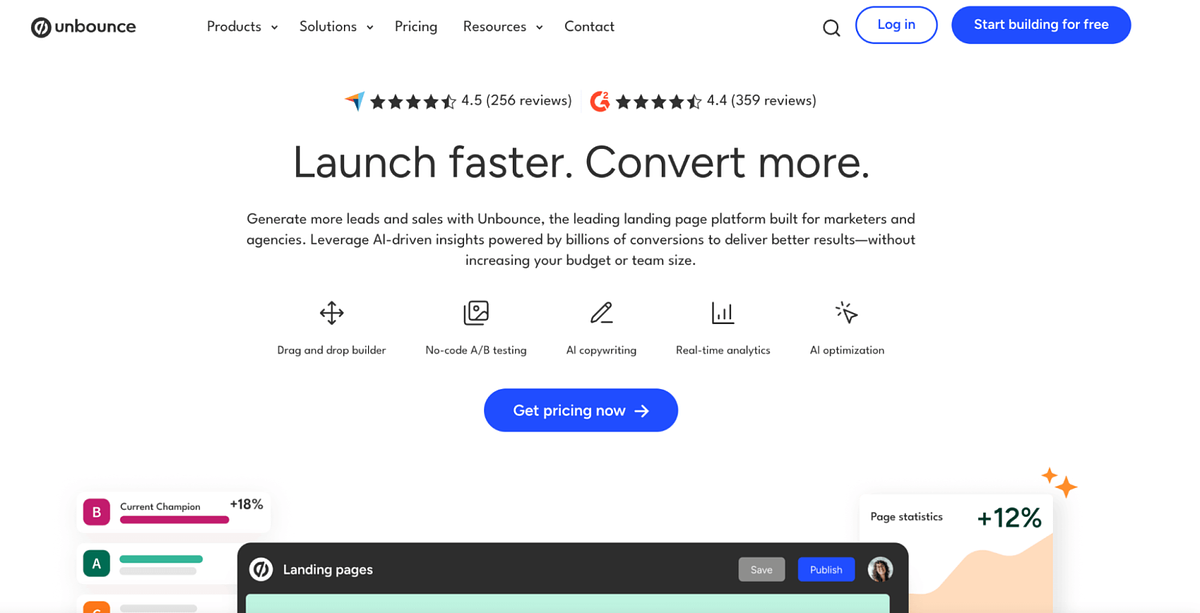 Изображение домашней страницы Unbounce