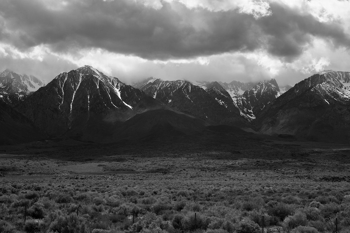 Scenic black & white mountain photo, on the way to Mammoth Lakes, CA