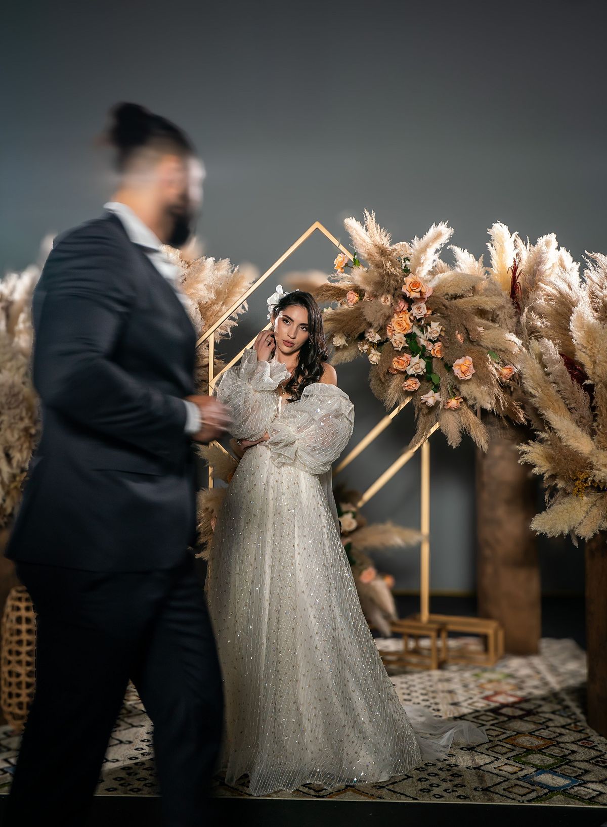 Bride and groom sharing a moment on their wedding day.
