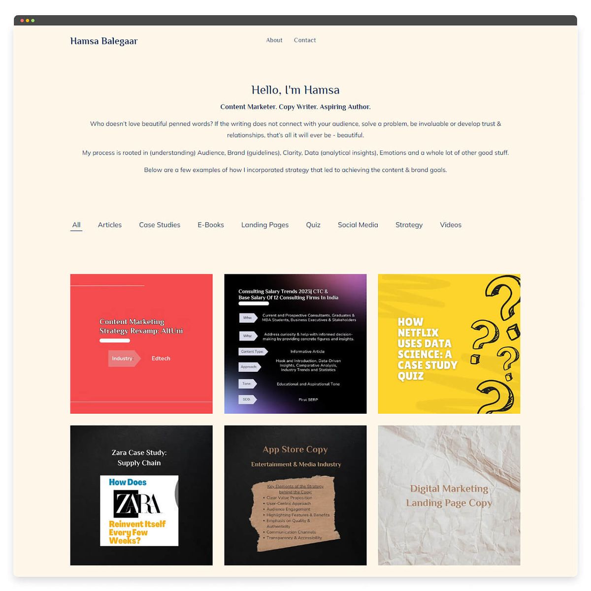 Portfólio on-line de Hamsa Balegaar