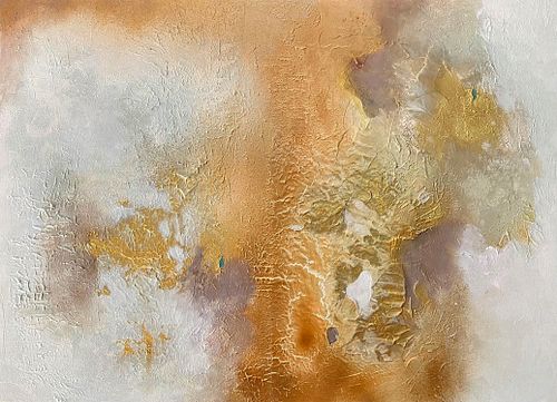 Soothing neutral gold and champagne abstract painting with textures