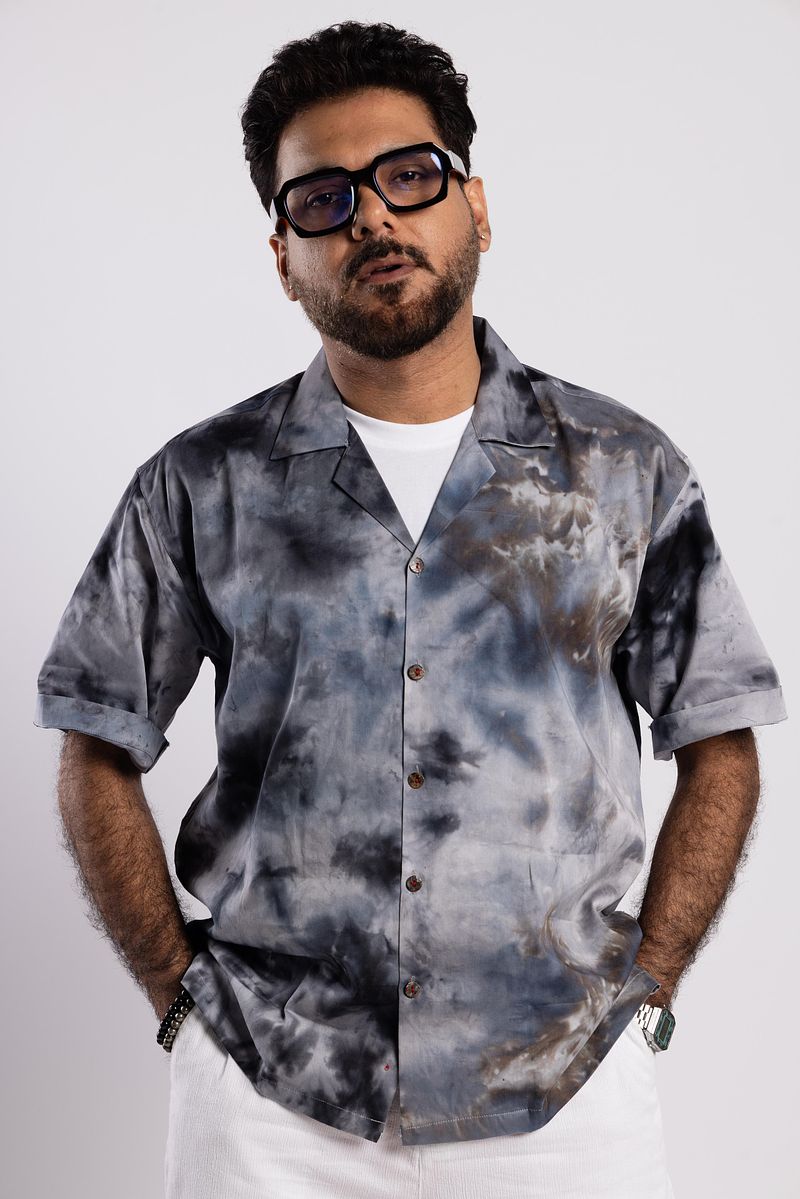 Cuban Collar Shirt Charcoal Sky (Gray Black)