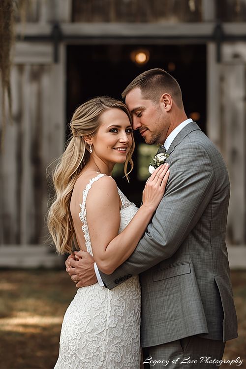 Bride and groom portrait at a rustic barn wedding in Marion County by Legacy of Love Photography.