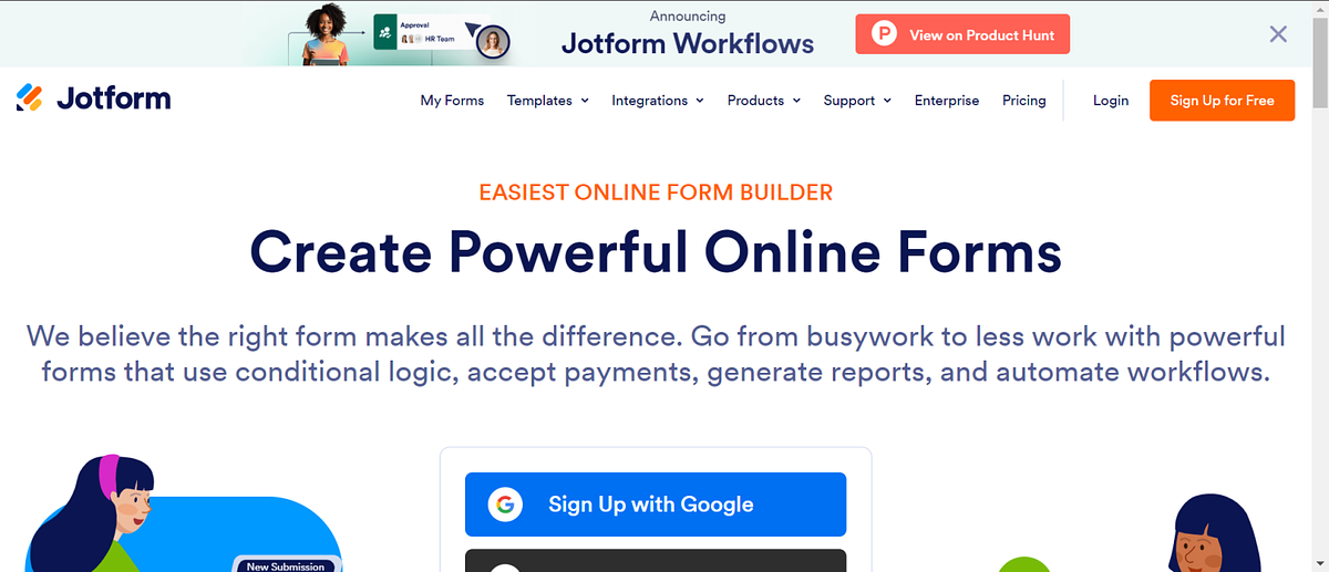 Página de inicio de Jotform