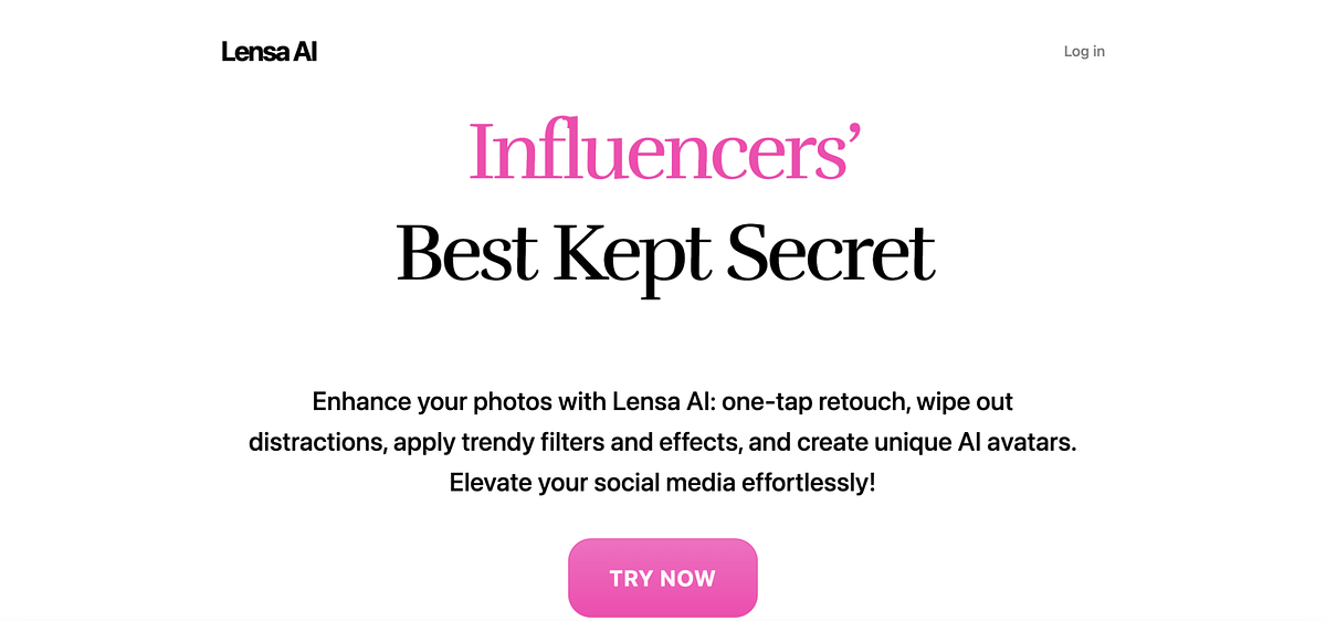 Screenshot of Lensa AI's home page