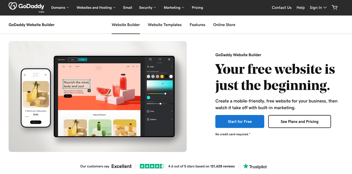 Screenshot of GoDaddy's homepage