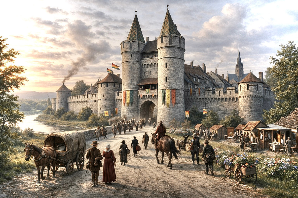 A GenAi design of Basel Spalentor castle gate in 1420 | Martin Potter