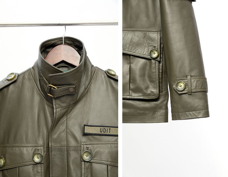 SKINS Odh : M65 Field Leather Jacket (Olive Green)