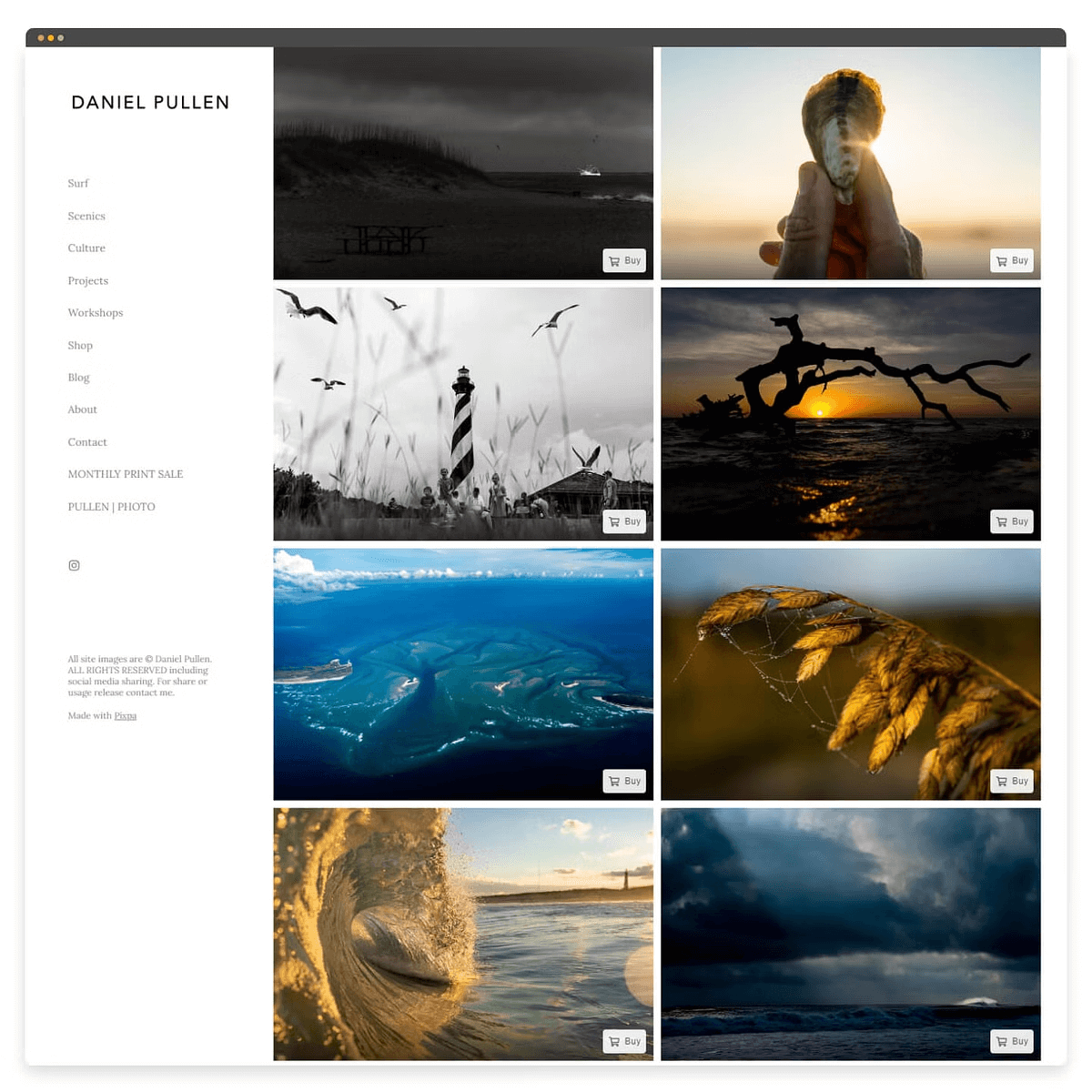 Daniel Pullens Online-Shop-Seite