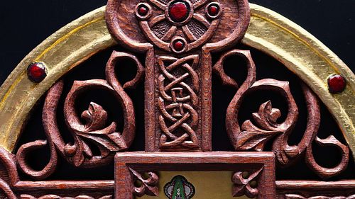 Detail of beautiful Celtic and Gothic Revival Carving on the reliquary for the True Cross