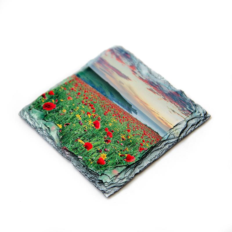 Slate Coaster - Coastal Poppies