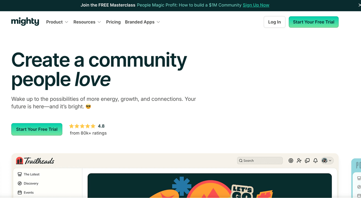 Homepage di Mighty Networks