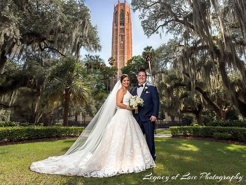 Luxury bride and groom portrait at Bok Tower Gardens by Legacy of Love Photography.