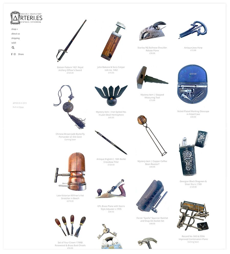 Witryna e-commerce Arteries Vintage Tools