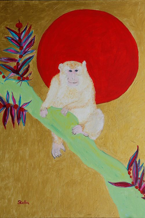 Old World Monkey and Red Sun