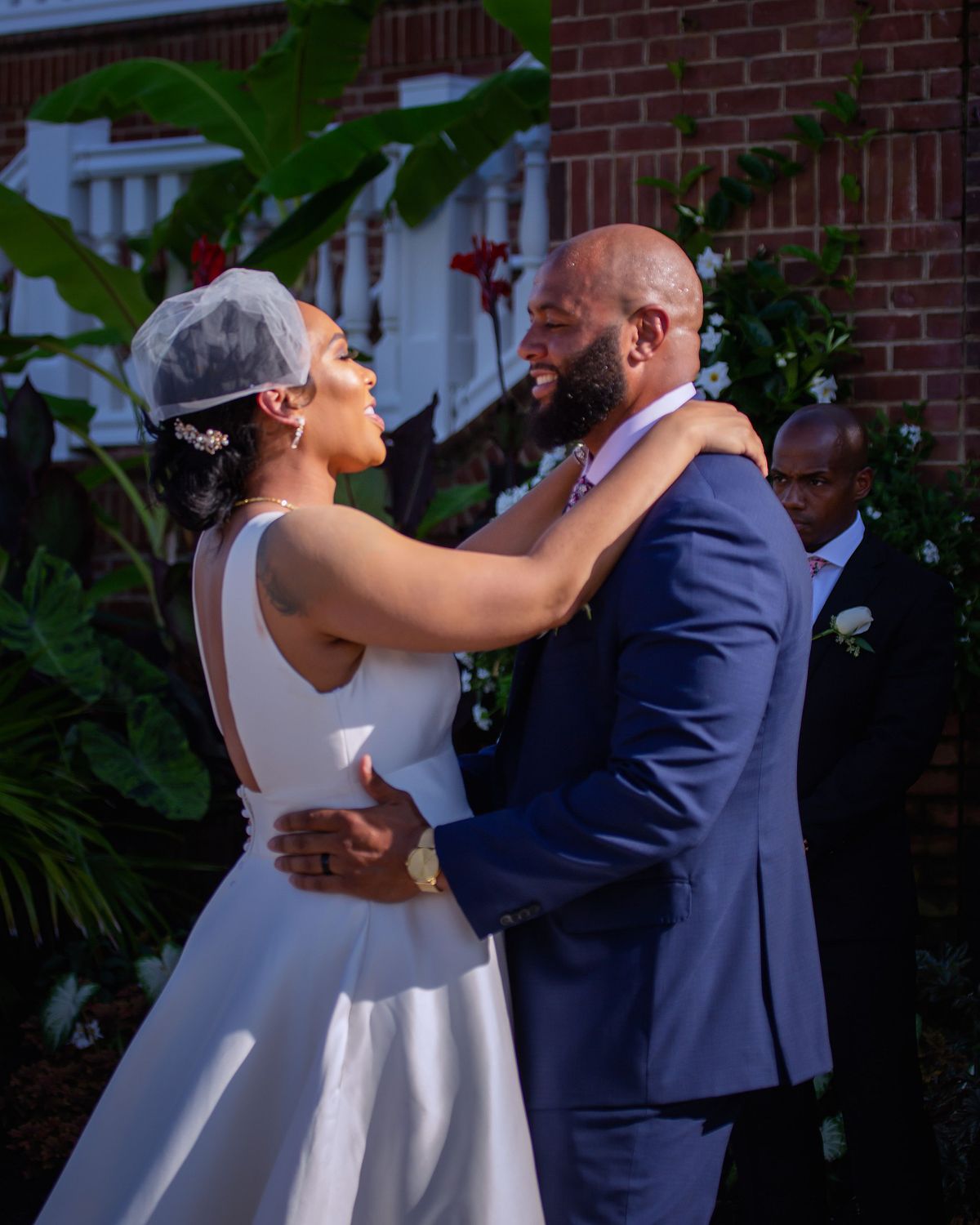 first dance outside on the copple stone veranda at baywood