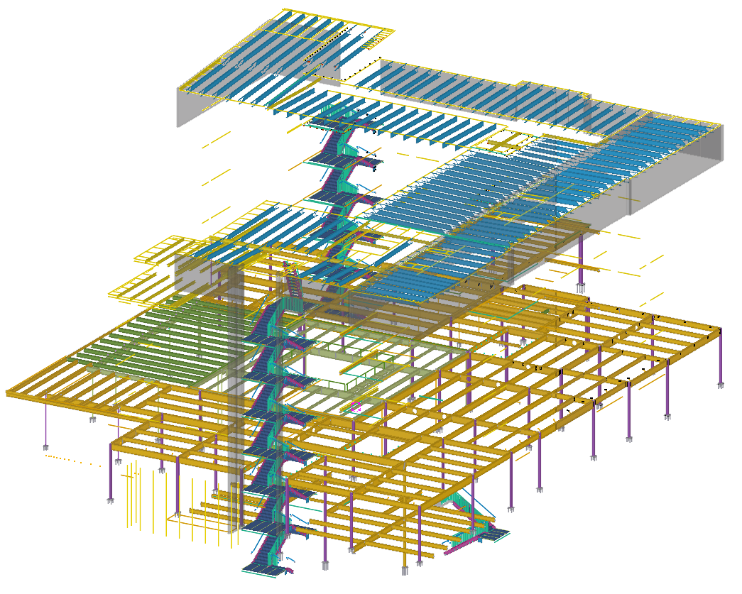 3D Tekla steel model of an industrial building structure