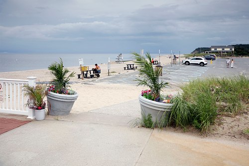 Public beach and parking lot