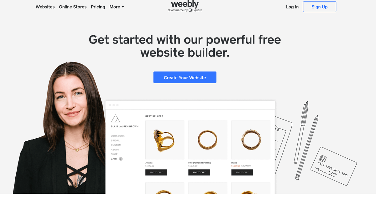 Captura de tela da página inicial do Weebly