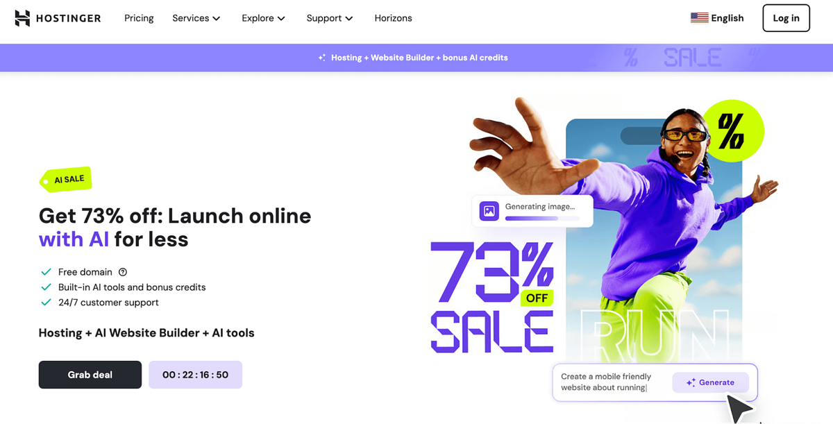 Bild der Homepage des Website-Builders von Hostinger