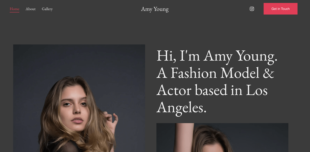 Modeling portfolio website template Elan by Pixpa