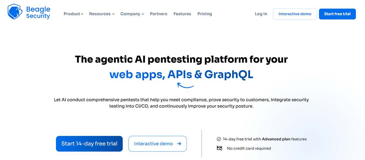 Captura de pantalla de la página principal de Beagle Security