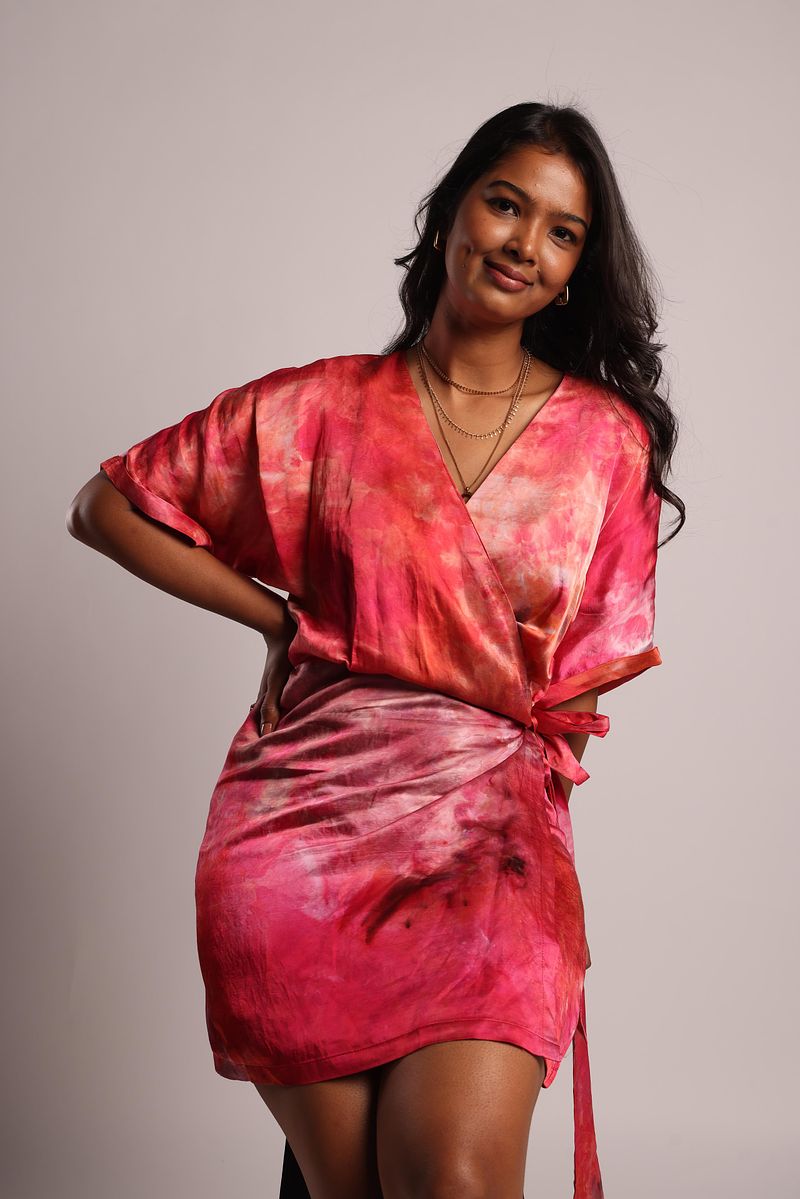 Linen Wrap V-Neck Kimono Dress