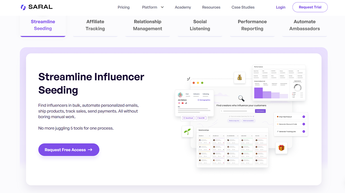Captura de pantalla de la página principal de SARAL