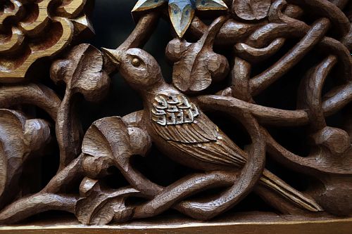 vesper sparrow carved by hand by Wes Baker and painted by Kelly Baker for tabernacle crown