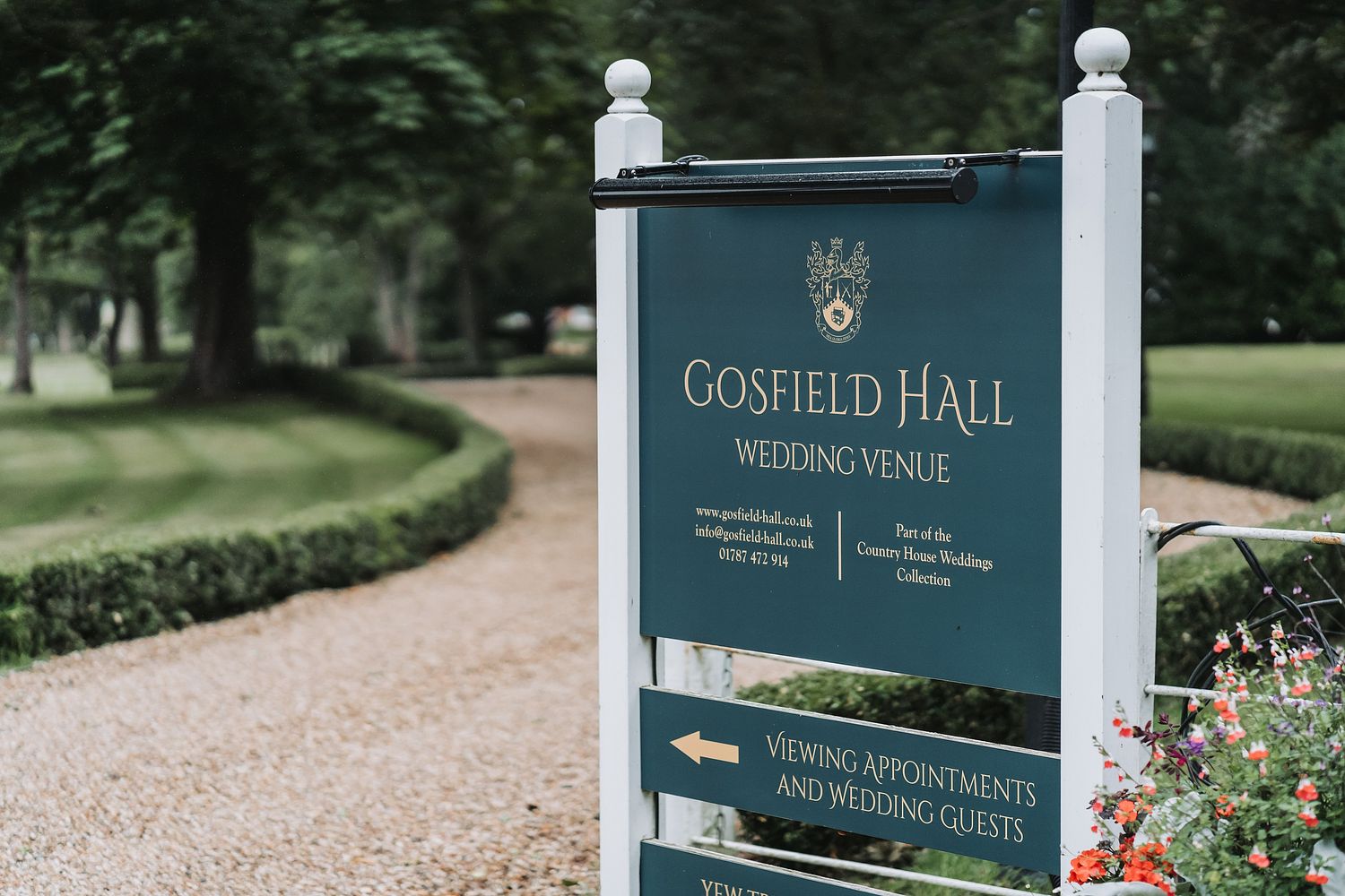 Sign and driveway to wedding venue