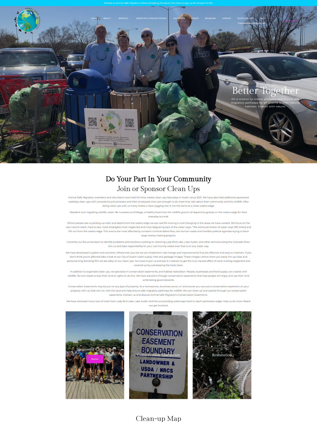 Página inicial do site da organização sem fins lucrativos Animal Safe Migration